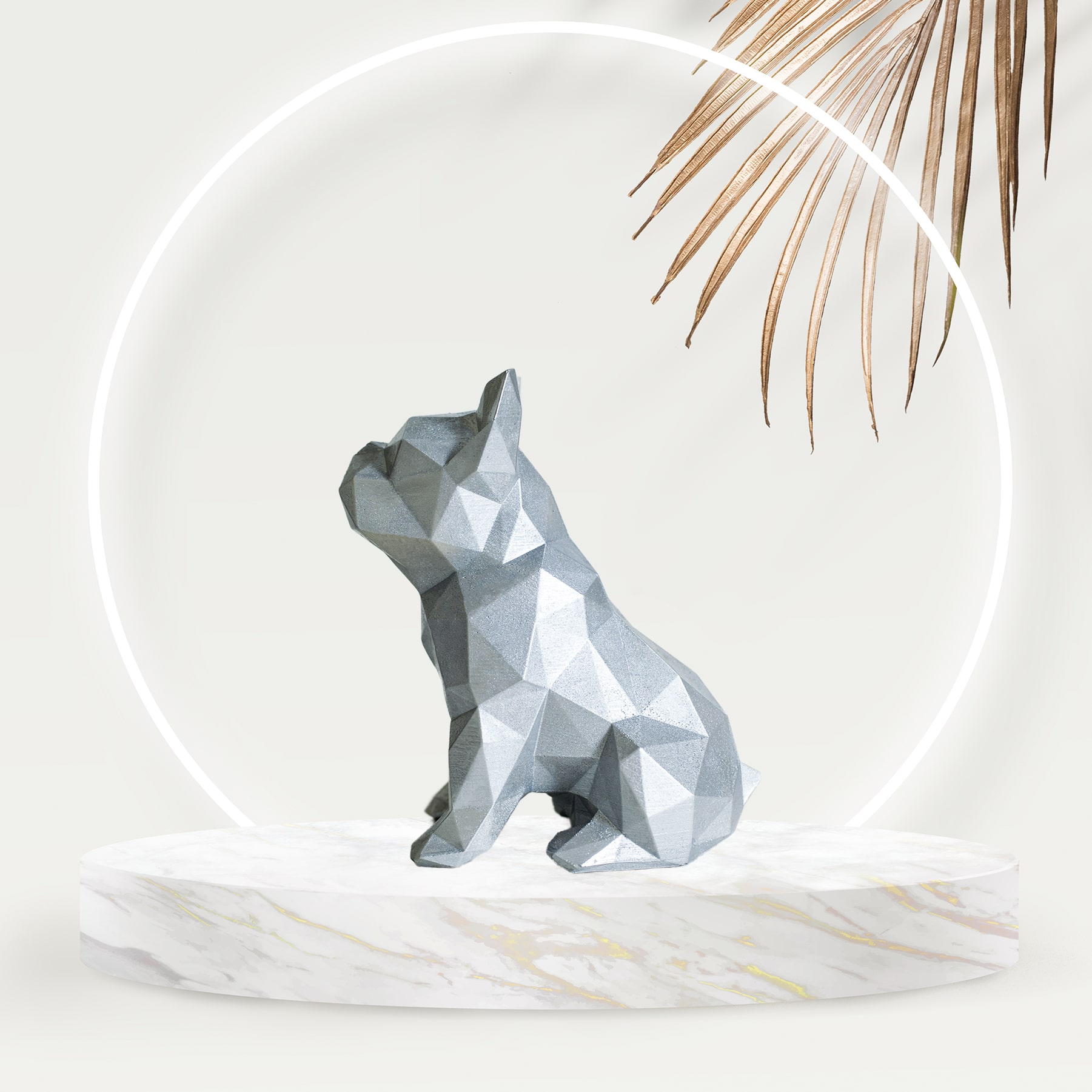 French Bulldog Silver Biblo Heykel Dekorasyon Ürünü