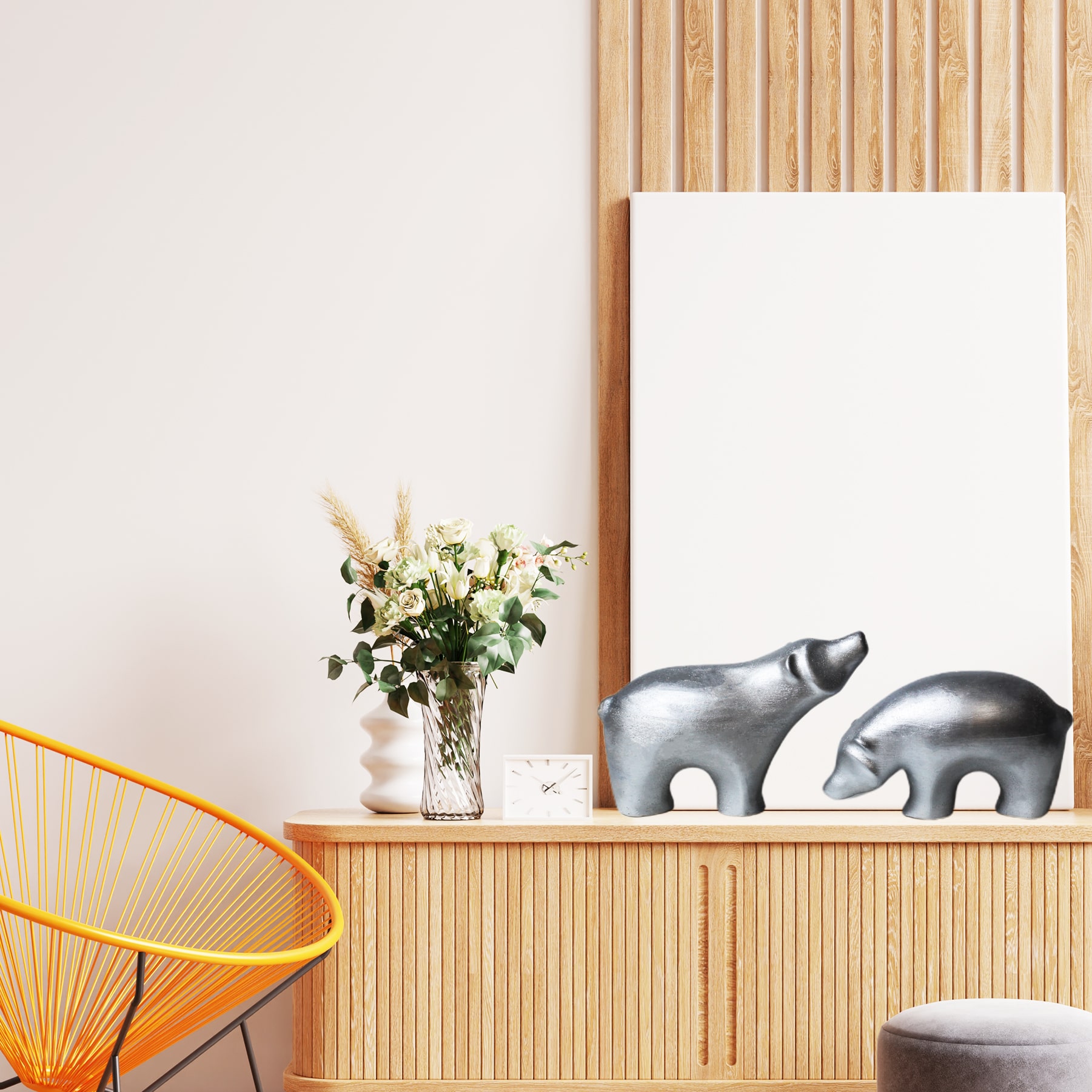 Love Bear 2'li Gümüş Dekoratif Biblo Aksesuar - Görsel 3