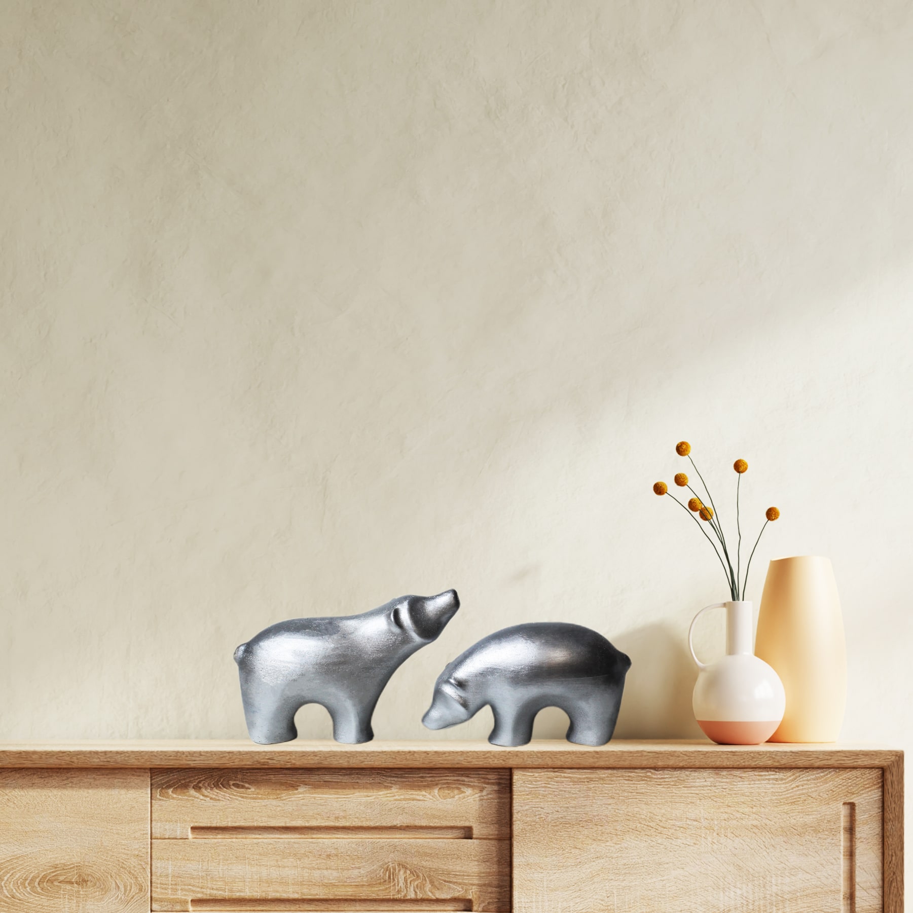 Love Bear 2'li Gümüş Dekoratif Biblo Aksesuar - Görsel 6