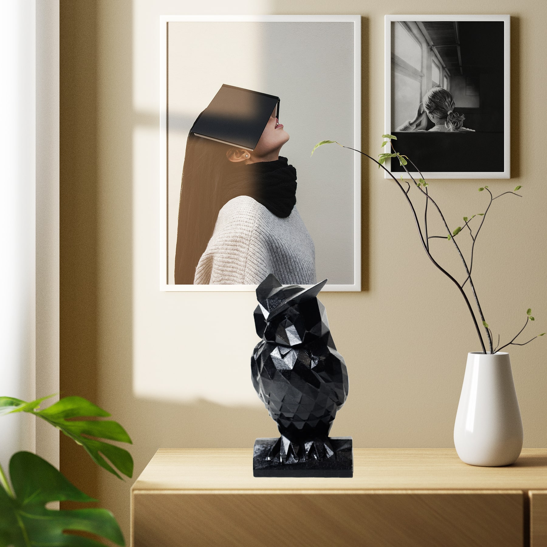 Owl Siyah Baykuş Dekoratif Biblo Aksesuar - Görsel 6