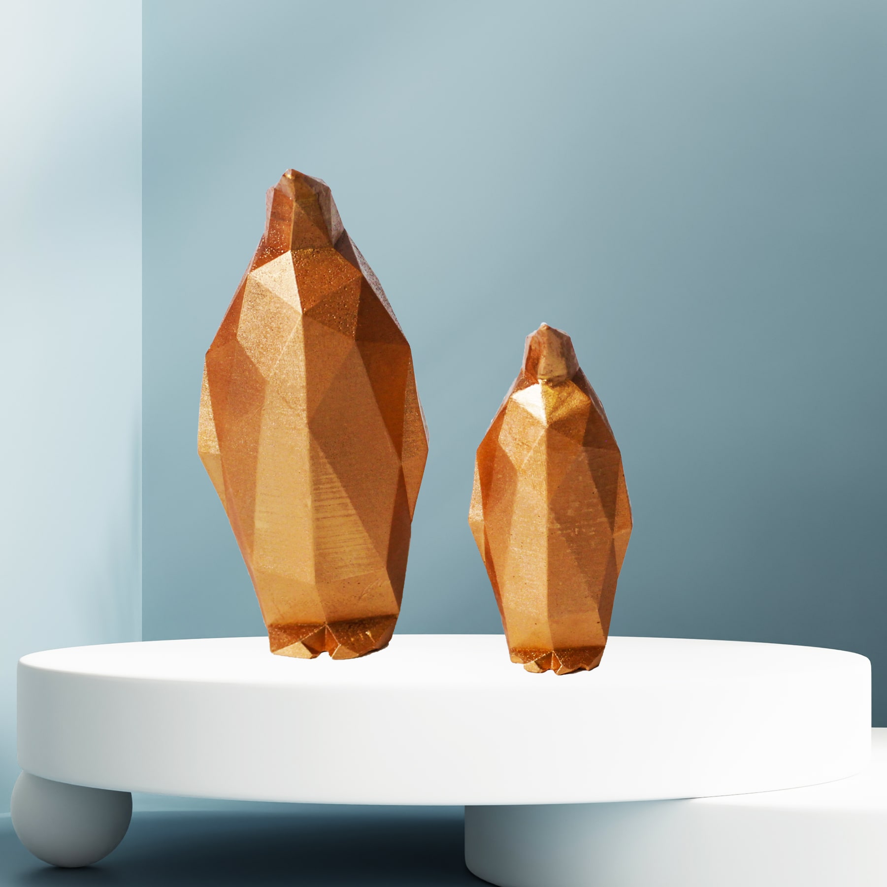 Penguen ve Yavrusu Bronz Heykel Biblo Dekorasyon Ürünü - Görsel 3