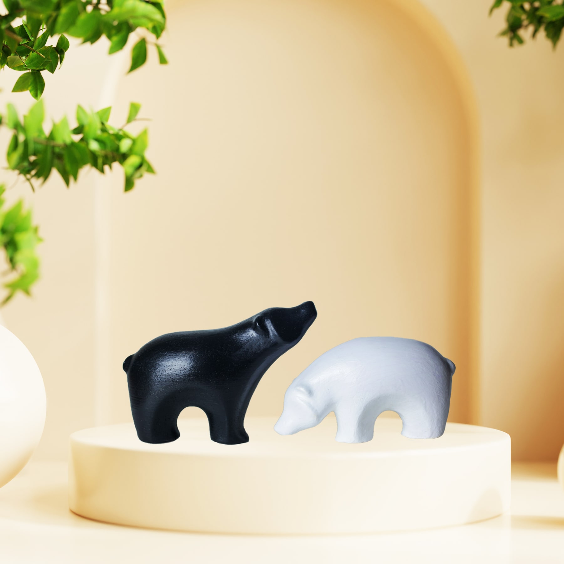 Love Bear 2'li Siyah Beyaz Dekoratif Biblo Aksesuar